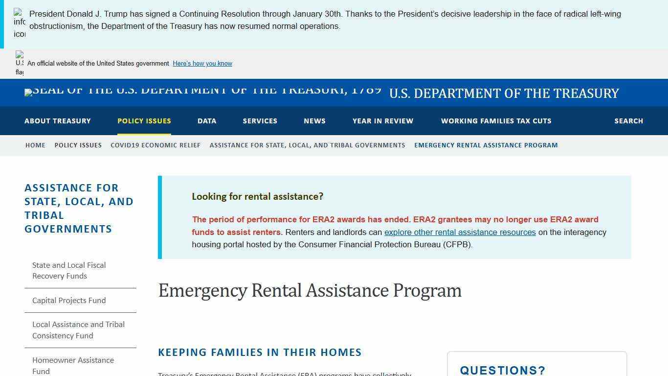 Emergency Rental Assistance Program | U.S. Department of the Treasury