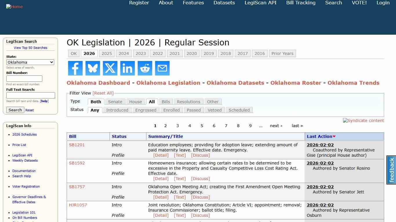 OK Legislation | 2026 | Regular Session | LegiScan